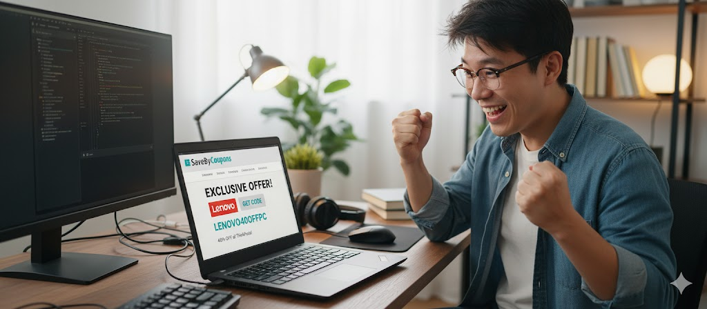 Lenovo coupon code India with Savebycoupons for exclusive discounts and savings.